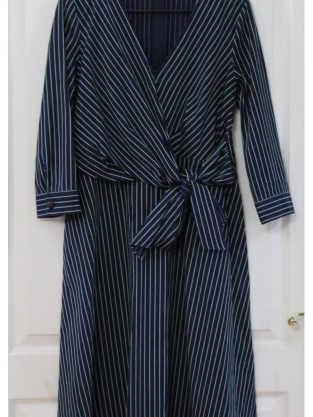 Lafayette 148 New York Penelope Striped Wrap Dress – Blue/Green, Size 6